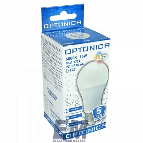 E27 LED Izzó 15W 6000K hideg fehér prémium Optonica SP1724