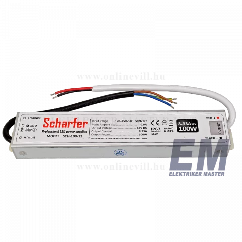 Led Szalag Tápegység 100W IP67 Vízálló 12V DC Scharfer