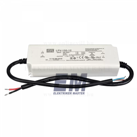 Mean Well Led Szalag Tápegység 120W PVC IP67 12V DC 10A LPV-150-12