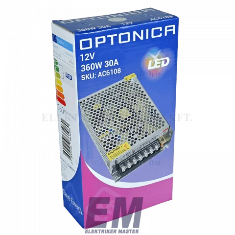 Led Szalag Tápegység 360W 12V DC 30A Optonica AC6108